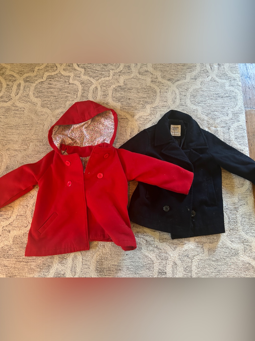 Kids Hooded Red Peacoat with Double-Breasted Front